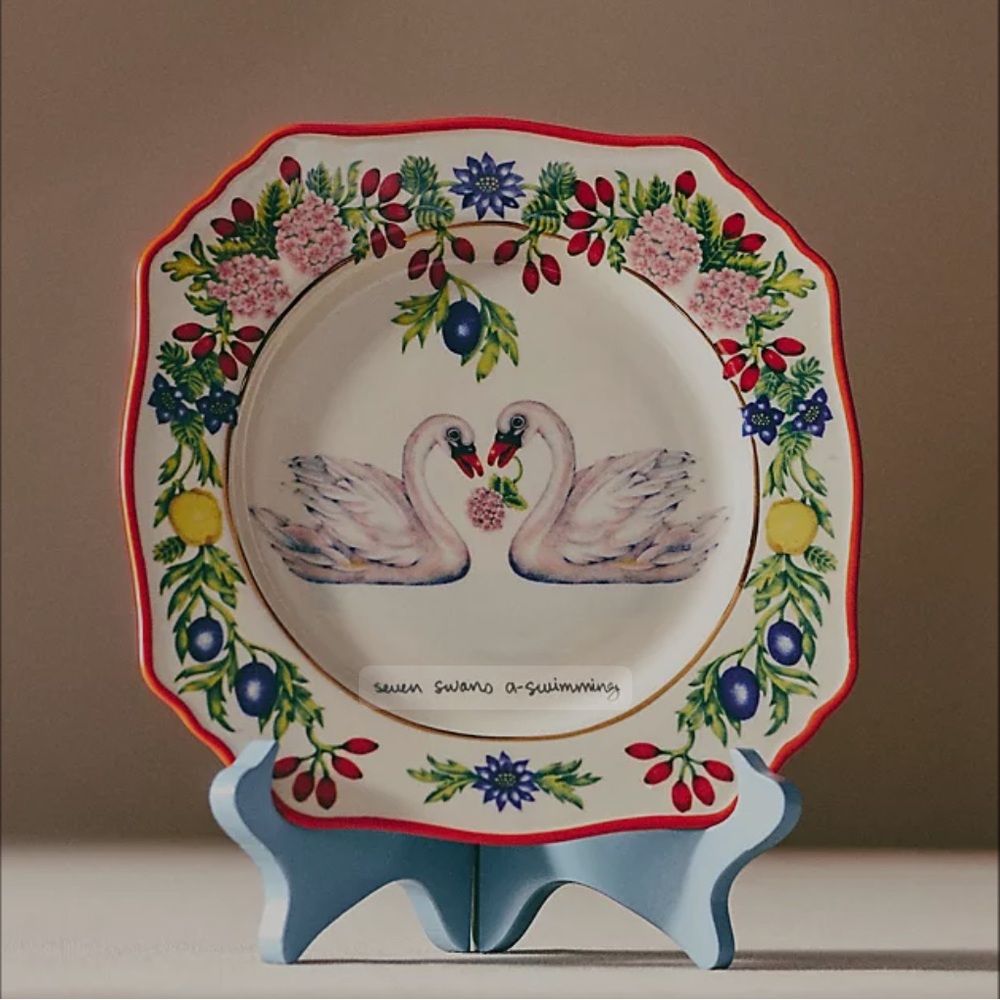 Anthropologie Lou Rota 12 Days Christmas 7 Swans Plate Collectible NEW in Box